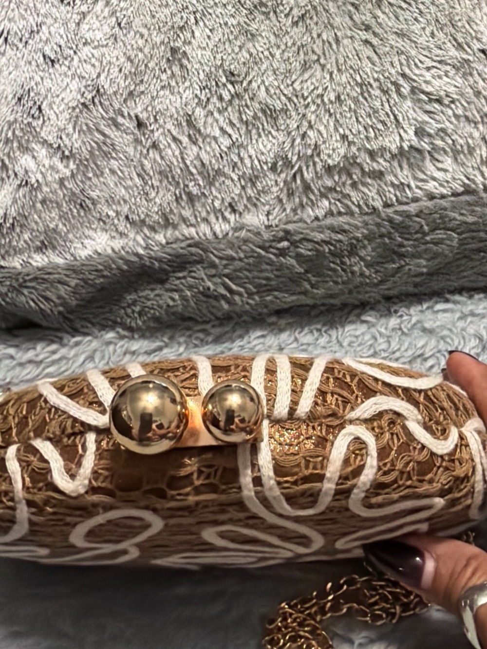 Haute Hippie Brown Woven Floral Applique Clutch Bag with Gold Hardware - Picture 4 of 4